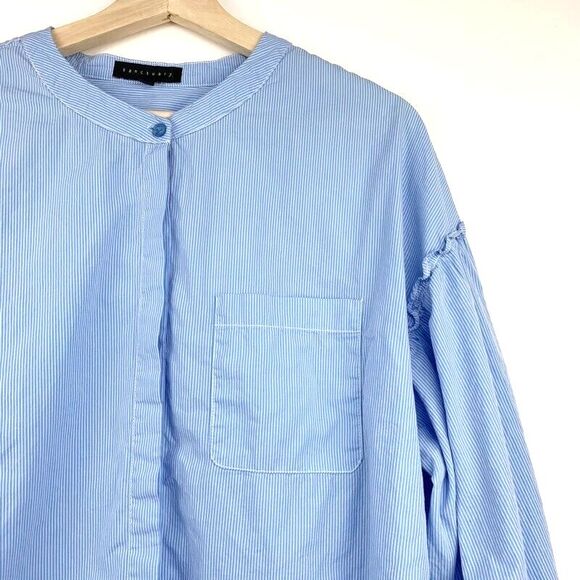Sanctuary Womens Button Down Shirt Blue Stripe Long Sleeve 100% Cotton Blouse S - Picture 5 of 9